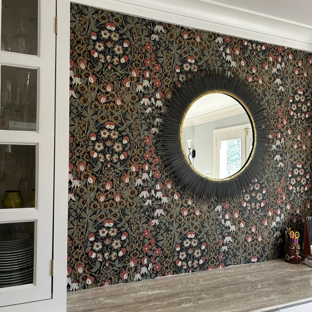 Floral Black and tan peel and stick Wallpaper